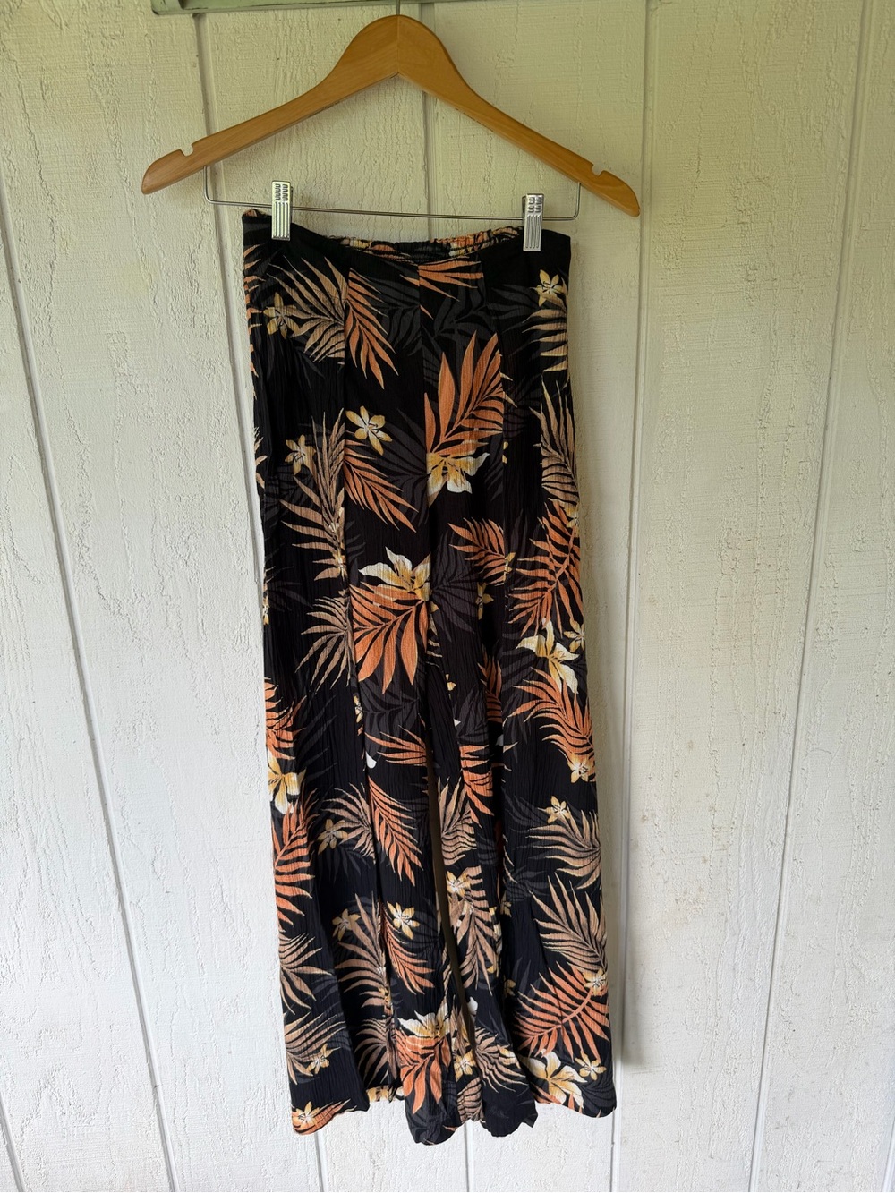 O'Neill Black Wide Leg Pants with Orange and Cream Tropical Print